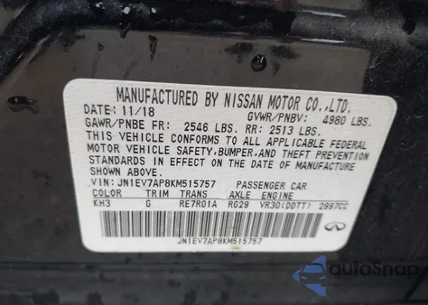 2019 Infiniti Q50 3.0T Luxe z USA, uszkodzony, nr VIN JN1EV7AP8KM515757